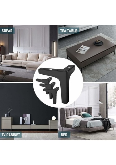 Mufunye 800 Kg'a Kadar Yük Taşıyan 4 Mobilya Ayağı Seti, Üçgen Şekilde 10cm Modern Metal Masa Ayakları, Dolap İçin Pim Mobilya Ayağı, Kanepe, 16 Vidalı Ve 4 Ayak Koruyuculu, Siyah