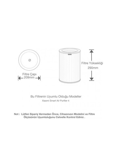 Purmed Xiaomi Smart Air Purifier 4 Uyumlu Rfid Çipli Hepa + Karbon Filtre Gri