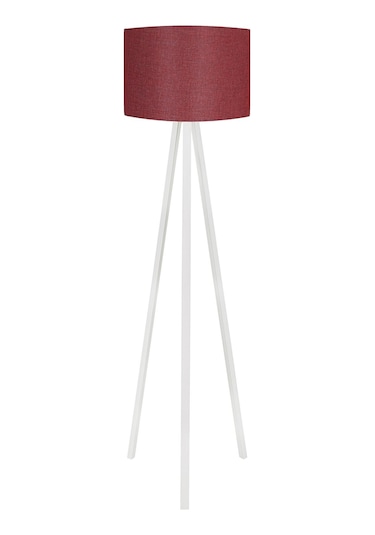3 Ayaklı Lambader Kumaş Yuvarlak Başlık Mdf Ayak Bordo Beyaz Ly560