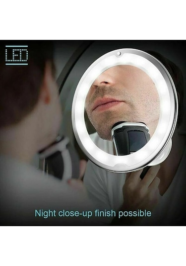 Flexible 10x Zoomlu Esnek Işıklı Çerçeveli Makyaj Aynası Beyaz