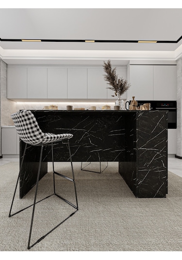 Asra Trend Mutfak Adası MA-04 %100 MDF Dolaplı Yemek ve Bar Masası Royal Mermer