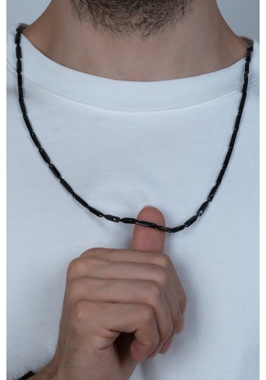 Siyah Üçgen Küp Ince Erkek Çelik Kolye Zincir Eck14 Beyaz