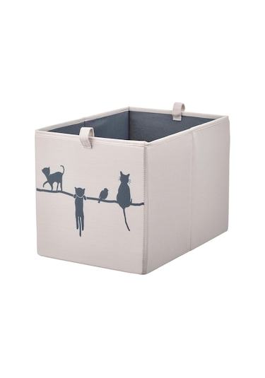 Düzenleyici Kedi Desenli Kare Kutu Meridyendukkan Evdüzeni Düzenleme Saklama Kutusu 26x37x26 Cm Bej Oyuncak Kutusu Bej