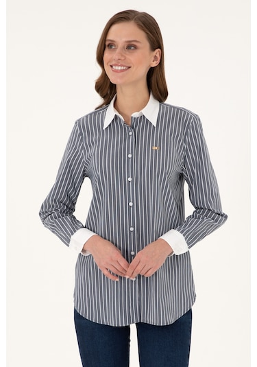 U.S. Polo Assn. Kadın Lacivert Çizgili Uzun Kollu Tunik Gömlek 50297107-VR033