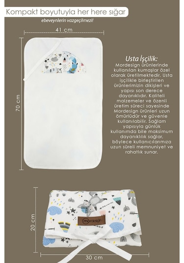 Mordesign Bebek Çanta Alt Açma Minderi Alt Değiştirme Pedi Taşınabilir Bakım Örtüsü Care Tilki Serisi Gri Zg10131-2 Gri