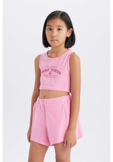 DeFacto Kız Çocuk 2'li Takım Baskılı Atlet Şort E4897A825SMPN164 Pembe