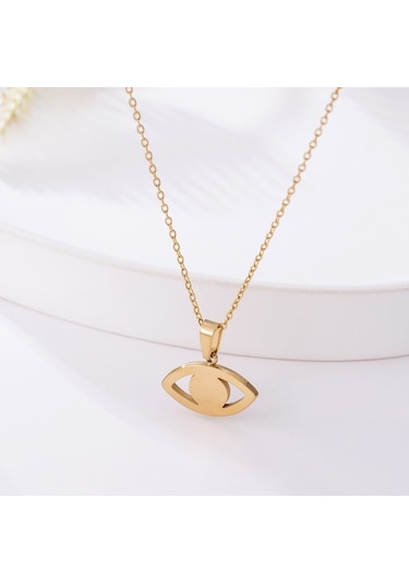 Göz Figürlü 14 Ayar Altın Kaplama Minimal Kadın Kolye Gold
