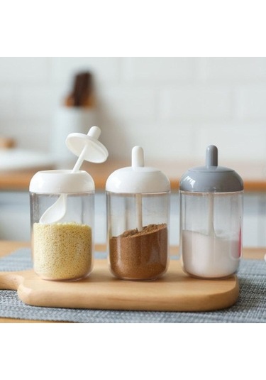 Novahub Gri Kapaklı Baharat Kavanoz Seti, Plastik Ot Çeşni Teneke Tuz Saklama Kabı, Mühür Kutusu, Biber Denizleri, Kullanışlı Kaşık, Sağlıklı Malzeme, Pp+pc, Pratik Tasarım Gri