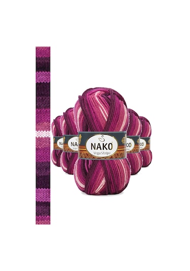 5 Adet Vega Stripe Premium Akrilik El Örgü İpi Yünü No: 82413 RYL-NWNKVS82413-5