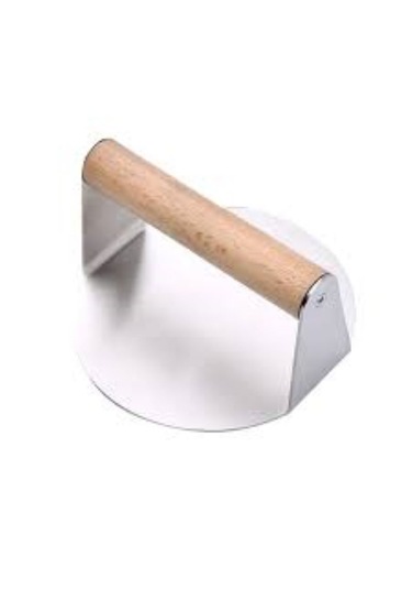 Yuvarlak Smash Burger Presi,12 Cm ,3 Mm 304 Paslanmaz Çelik Ahşap