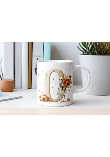 O Harfi Pembe Kareli Kalpli Göz Emojili Kupa Bardak Eğlenceli Kareli Tasarım Kahve Çay Kupası Beyaz