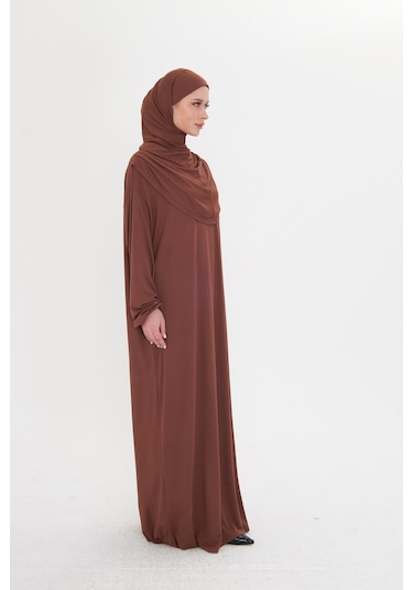 Tek Parça Namaz Elbisesi Viskon Düz 2503 14 Kahverengi