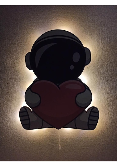 CajuArt Kalpli Astronot Ahşap Işıklı Çocuk Odası Duvar Tablosu