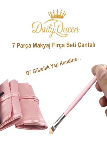 Daily Queen 7 Parça Makyaj Fırça Seti Penbe Deri Çantalı Lüx Ve Kaliteli