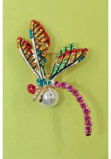 Yusufçuk Broş. Kristal Taşlı İncili Yusufçuk Yaka İğnesi Broş. Kadın Broş. Broş. Erkek Broş. Unisex. Çok Renkli