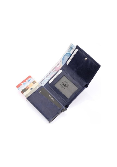 Safari Bol Kartlık Bölmeli Hakiki Deri Unisex Mekanizmalı Cüzdan Lacivert