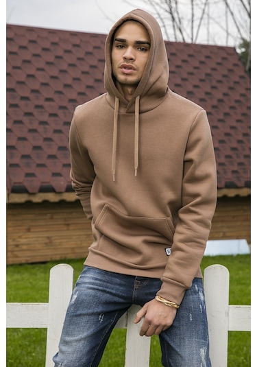 Buratti Regular Fit Kapüşonlu Kanguru Cepli Içi Tüylü Yumuşak Şardonlu Erkek Sweat 5905281 Sütlü Kahve