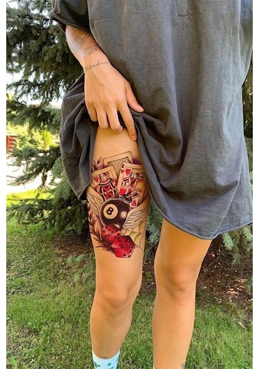 Geçici Kart ve Bilardo Topu Tatto Geçici Dövme - Renkli Çok Renkli