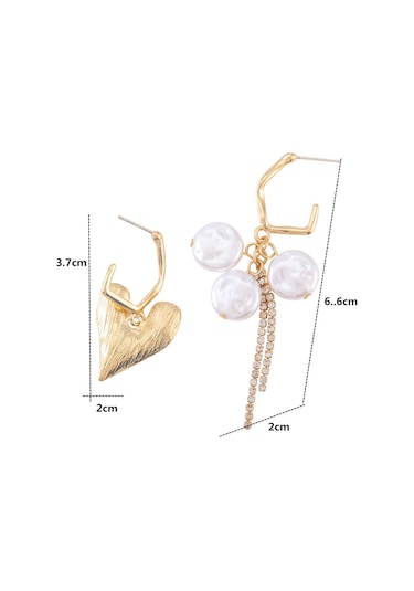 Moveevo Asimetrik Gümüş Kalp Modeli Barok Inci Tassel Küpe, Günlük Ve Bayram Giyimleri İçin Şık Dekoratif Aksesuar Gold