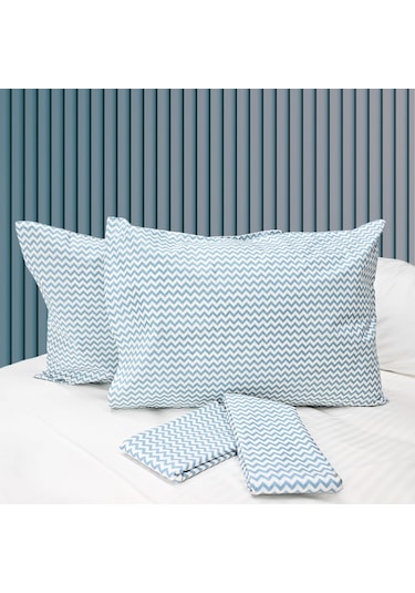 Mavi Zikzaklı %100 Pamuklu Ranforce Çarşaf Seti Mavi