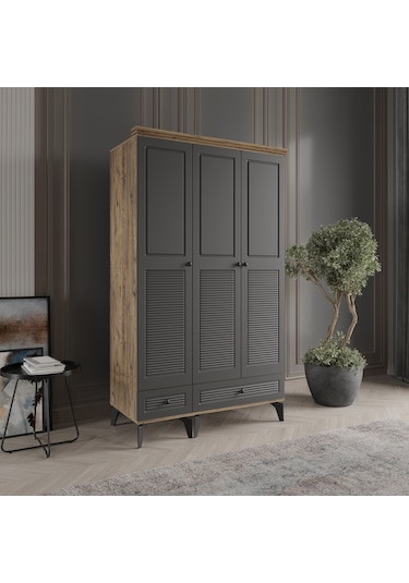 Beenal Nisa 3 Kapaklı Gardırop Dolap 120cm Atlantik Çam-antrasit