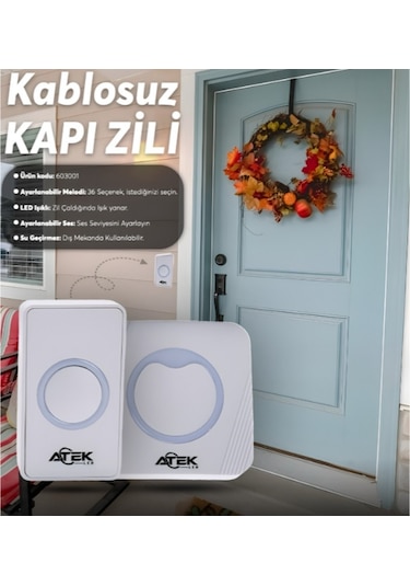 Periboia Beyaz Kablosuz Su Geçirmez Kapı Zili