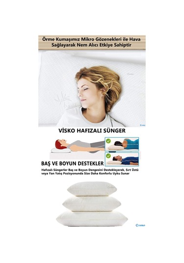 Visco Yastık Ortopedik Terletmeyen 4 Adet Visko Uyku Yastığı