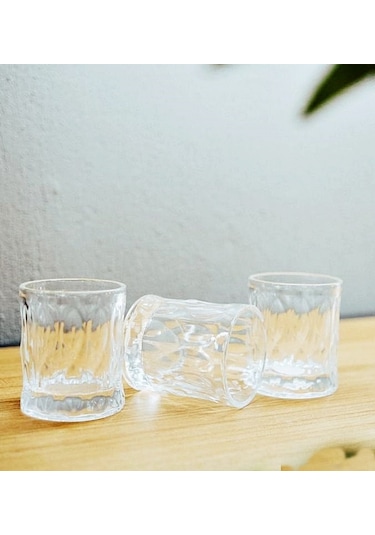 El Yapımı Cam Viski Meşrubat Bardak 4'lü Set