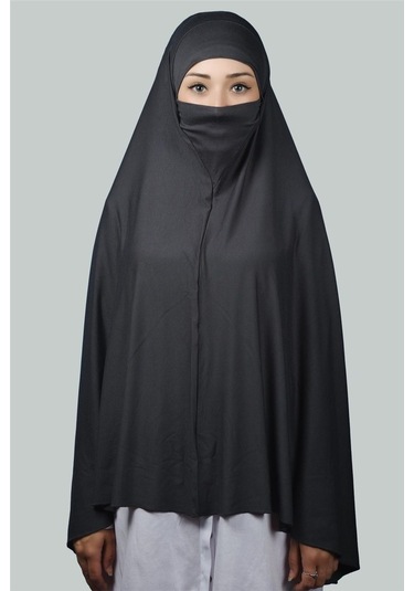 Altobeh Hazır Türban Peçeli Pratik Eşarp Tesettür Nikaplı Hijab - Namaz Örtüsü Sufle (5XL) - Füme