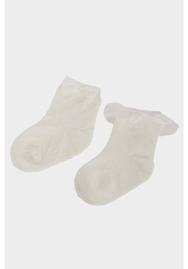 DeFacto Kız Bebek Kurdele 2'li Pamuklu Uzun Çorap E5025A5NSWT1 Beyaz