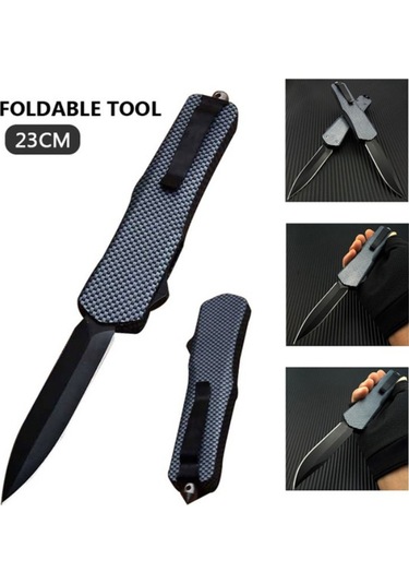 Lemestar Orman Hayatı İçin 440 Paslanmaz Çelik Yan Tuşlu Hızlı Açılabilir Tek Kenarli Kamuflaj Yaylı Bıçak