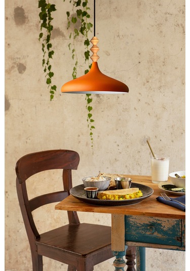 Turuncu Q Ahşap Tekli Avize Sarkıt Salon Mutfak Cafe Butik Lamba Aydınlatma Avizeler Turuncu