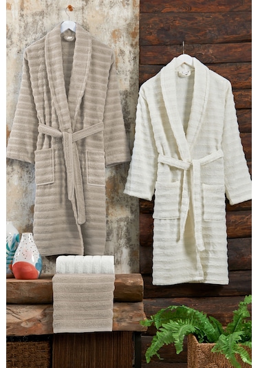 Elart Soft Bornoz Aile Seti Hamam Seti 4 Parça 70x135 Cm Bej-krem Bej