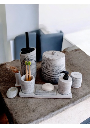 Antrasit Beton Banyo Seti Tuvalet Wc Sıvı Sabunluk Diş Fırçalığı Aksesuar Takım Antrasit