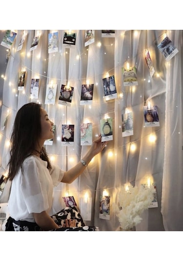 30 Mandallı Usb Girişli Peri Led Işıklı Fotoğraf Askısı