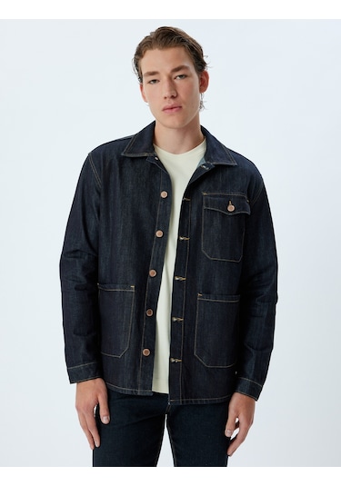 Koton Kot Ceket Gömlek Yaka Cep Detaylı Pamuklu Koyu İndigo 5wam50013ıd Indıgo