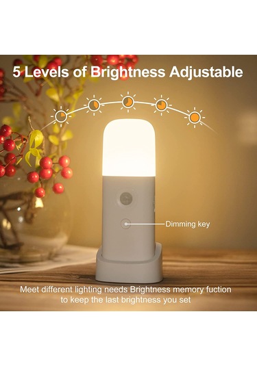Neevoyu Usb Şarjlı Akıllı İnsan Algılama Led Gece Lambası - 5 Seviye Parlaklık Ayarlı, 6m Algılama Mesafesi, 2000mah Pil, Sarı Işık, Duvar & Masa Üstü Kullanıma Uygun