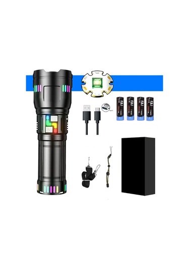 Pro F-3002 Alüminyum Tg Led Gece Şeritli Type-c Şarjlı El Feneri Açık Gri