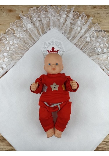 Dantelli Taçlı Bebek Kundağı Unisex Bebek Dış Kundak Battaniyesi Hastane Çıkışı Mevlütlük Kundak Bordo