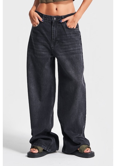 Itsbasic Kadın Koyu Füme Renk 2w41 Super Baggy Fit %100 Koton Denim Jean