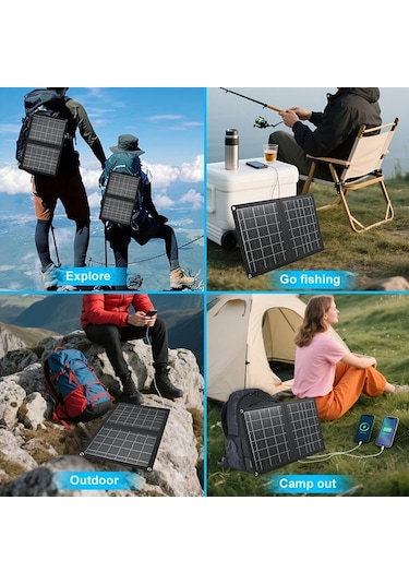 Motion003 Taşınabilir Güneş Paneli Şarj Cihazı 36.8x23.5 Cm Siyah 2si 1 Arada Katlanabilir Usb Type C Portlu Su Geçirmez Kamp Seyahat Acil Durum Şarj