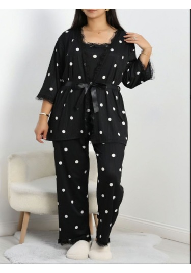 Büyük Beden Pijama Takımı 3'lü Siyah