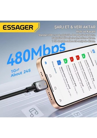 Essager Type-c To Type-c Kablo 2 Metre Pd 100w Hızlı Şarj Ve Data Transfer, Akıllı Akım Ve Pil Korumalı Kablo