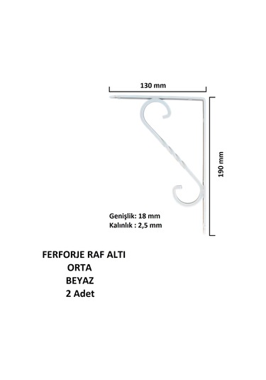 Ferforje Raf Altı, Orta, Beyaz, Vidalar Dahil, 2 Adet Beyaz