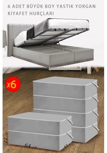 6 Adet Büyük Boy Baza Altı Hurç 64 X 45 X 22 Gri