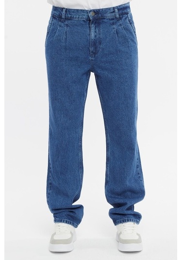 Baggy Fit Jean Neo Pileli Yüksek Bel Bol Kesim Kot Pantolon C354 001