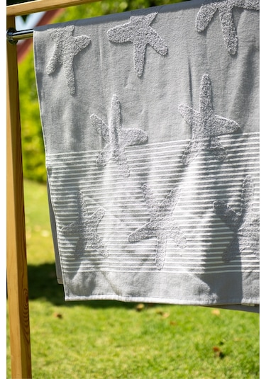 Menderes Home Cotton Collection Bukle Plaj Havlusu Yıldız Gri