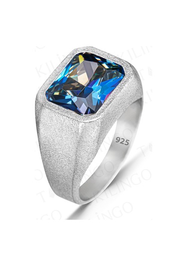 925 Ayar Gümüş Topaz Taşlı Sade Erkek Yüzük Gümüş