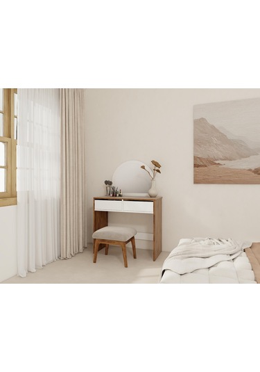 Huzur Makyaj Masası Amalfi Beyaz Kahverengi