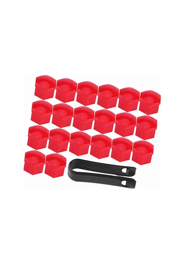 Yaleker Araba Tekerlek Somunu Korumalı Kapakları 17mm - Abs Malzeme İle Dekoratif Ve Korumalı 20 Adet + 1 Siyah Kelepçe Kırmızı